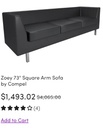 Zoey black Club 3-Seat Sofa