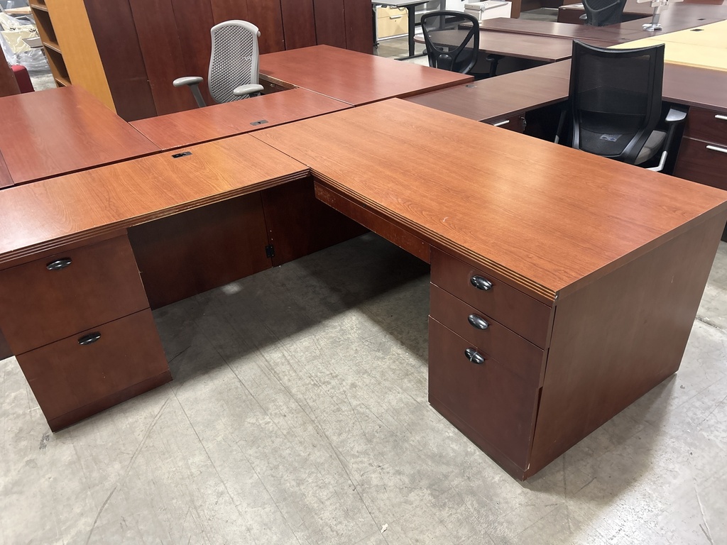 JSI - 72" L Shape LH Cherry DBL Ped Desk