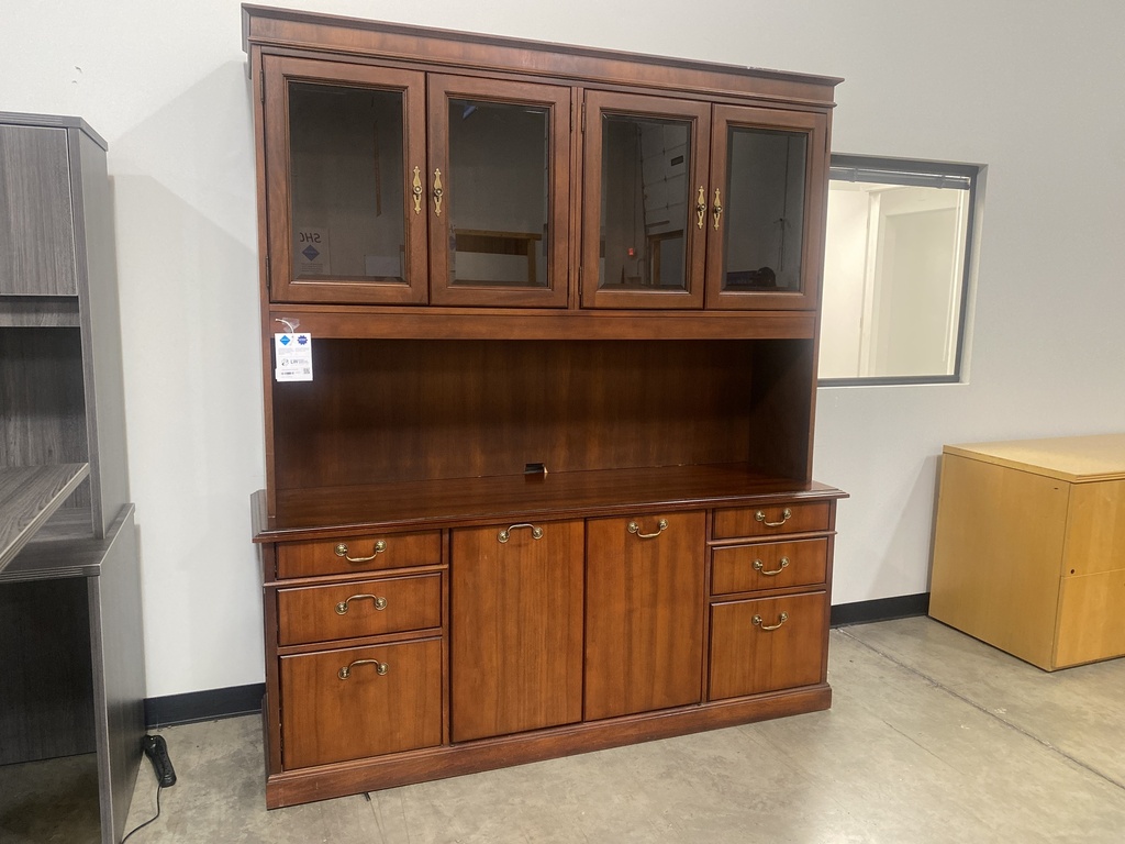 72" Dbl Ped Credenza w/ Glass Door Hutch