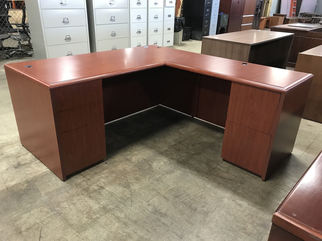 30x66 Dbl Ped L Desk- Cherry