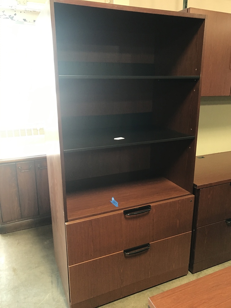 36" 2 Drawer Lateral w/ bookcase- Cherry