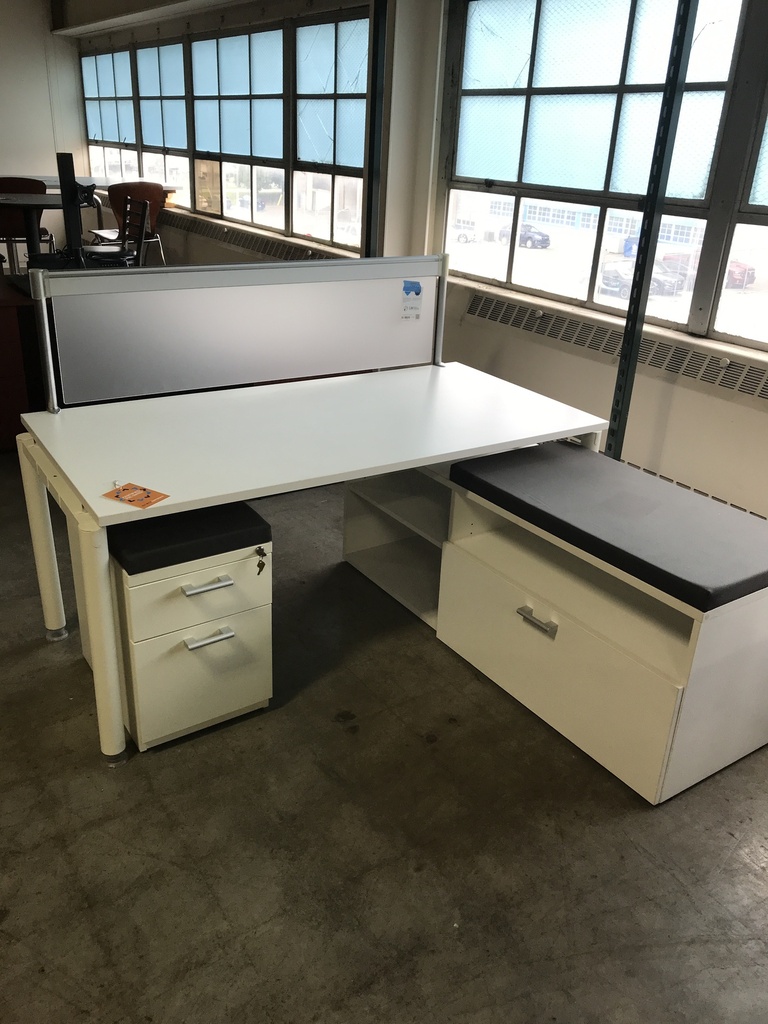 64" Modular Desk and Cushioned Credenza (acrylic screen separate)