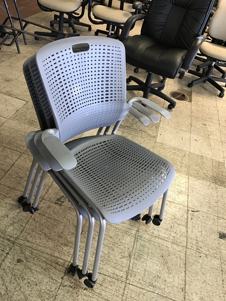 Grey Plastic Stack Chair on Wheels