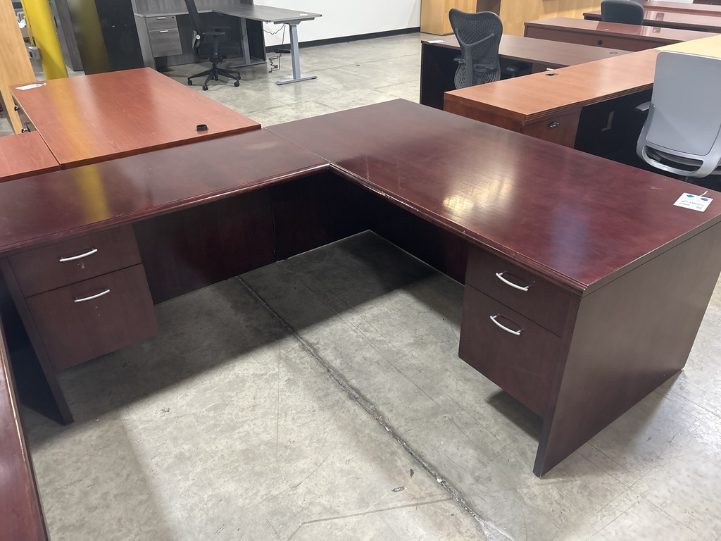 36x72 Indiana L Shape Mahogany Desk, Dbl Ped - LH