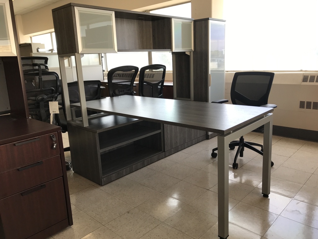 D-K Elements 72x72 in L Desk with Hutch Newport Grey 