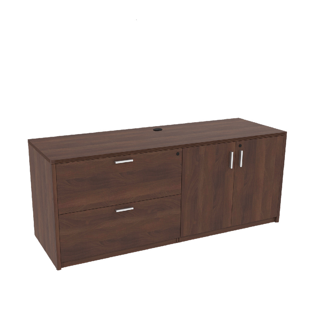 Euroline 71" Credenza w/ 2 Dr Lateral/Storage Units Walnut