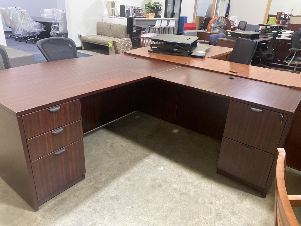 36x71 Bow Front Mahogany L Shape Desk 