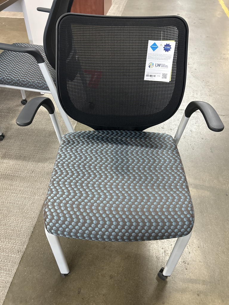 Hon Blue and Gray Circle Patterned Side Chair on Wheels