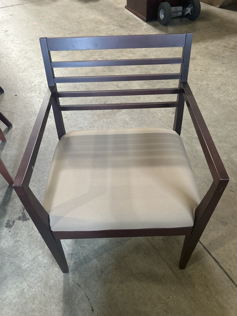 Wood Frame Guest Chair - Mah. Square Back w/Tan