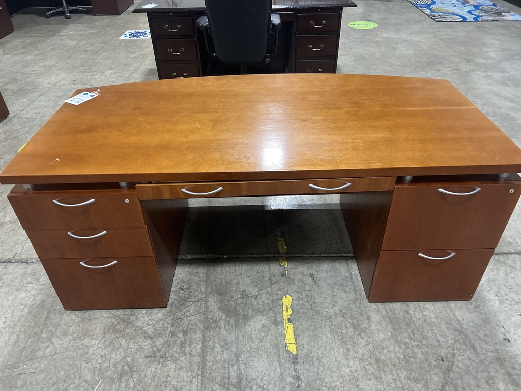 36x71 Light Cherry Double Ped Bow Front Desk