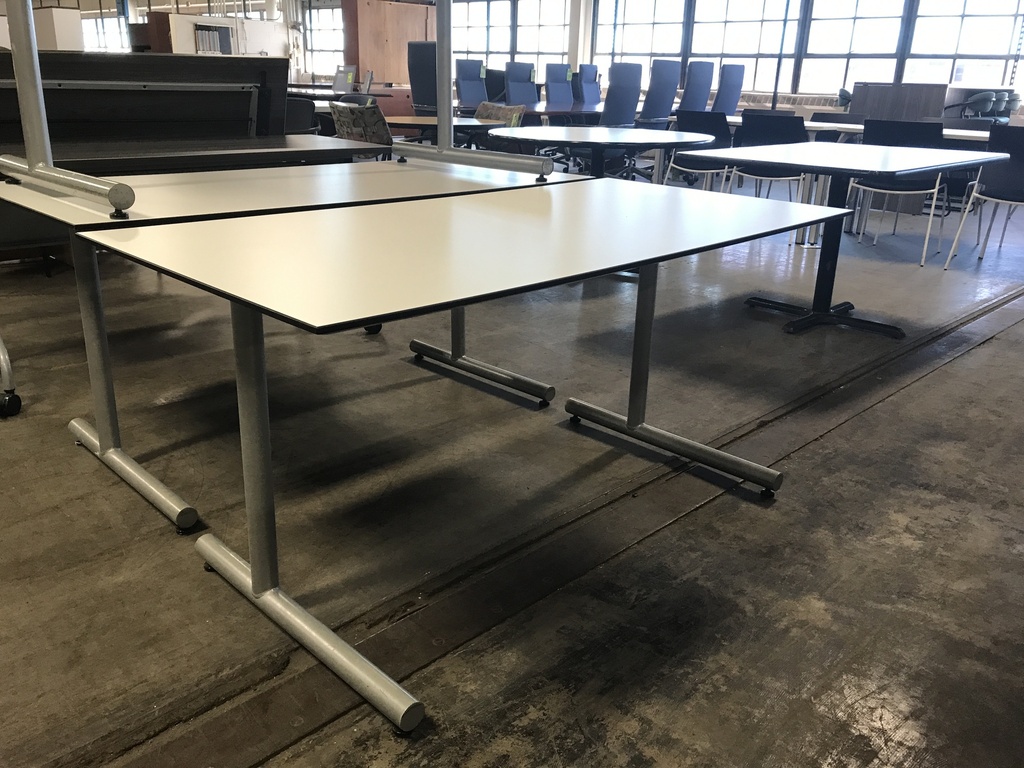 30x60in Training Table Silver Base Bladed Top white