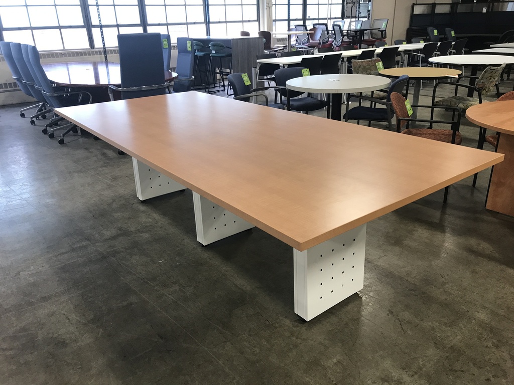 48" x 9' Maple Veneer Confe table w/wht legs