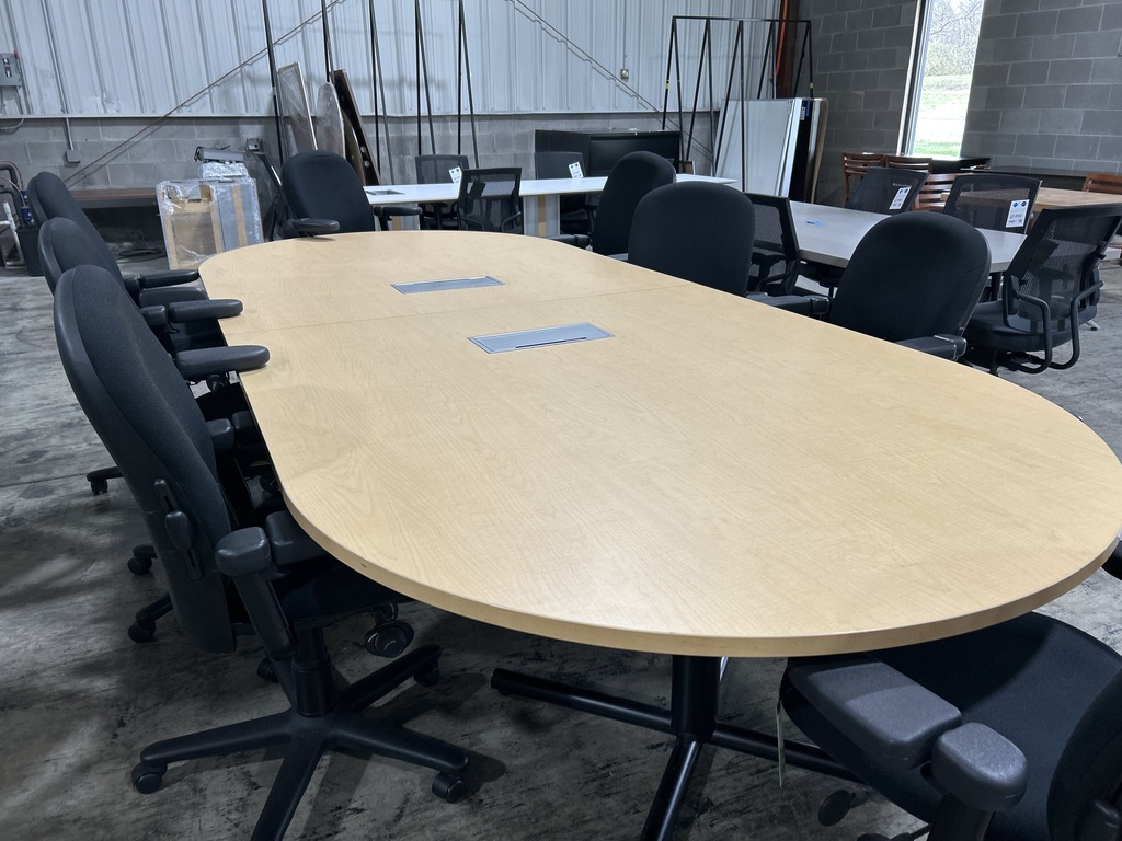 12-ft Maple Conference Table w/ Power-Blk Metal Legs