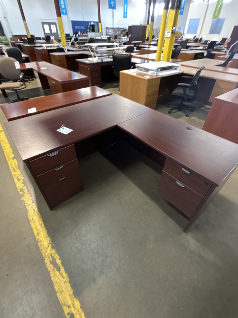 30x66 L-Desk (RH) Dble Ped Desk Mahogany