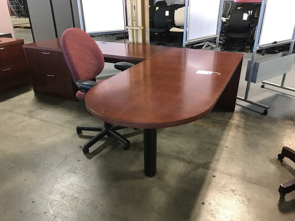 LH Dark Cherry D-Top L-Desk