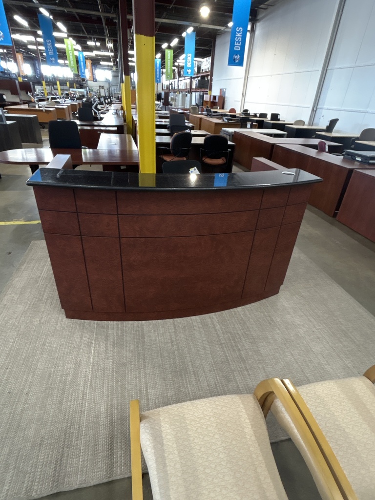 Reception Desk Cherry and Black Design W/Black Marble Top