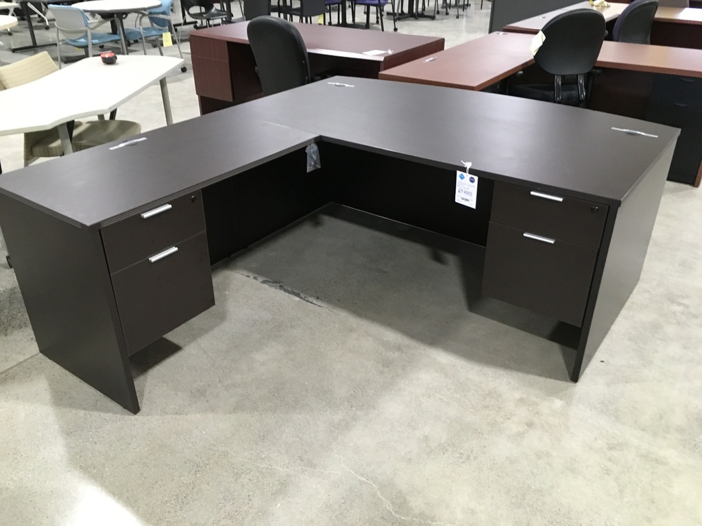 Euroline 36x71 Bow Dbl Ped L Desk LH Espresso