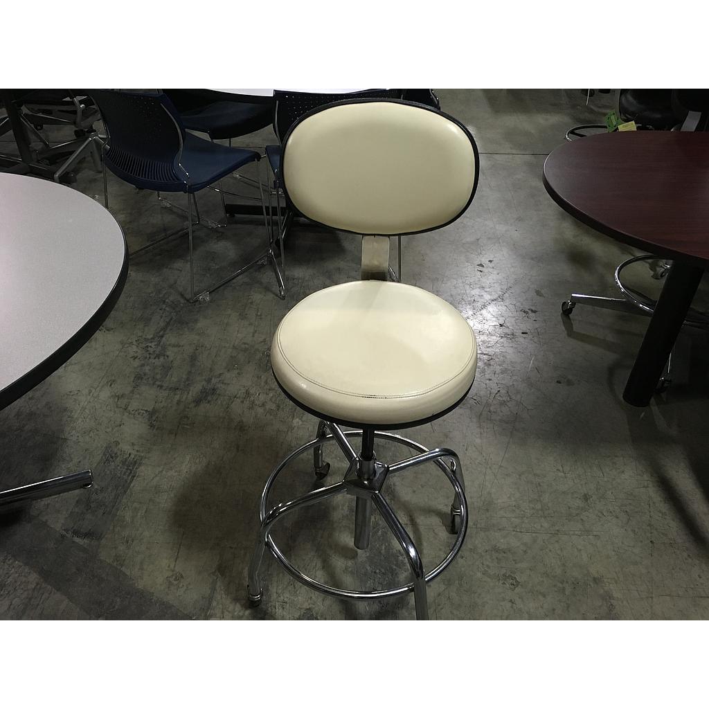 White Pleather Stool w/Wheels