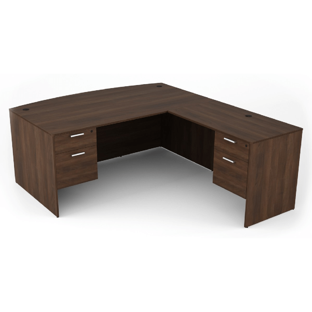 Euroline 36x71 Bow Dbl Ped L Desk RH Walnut