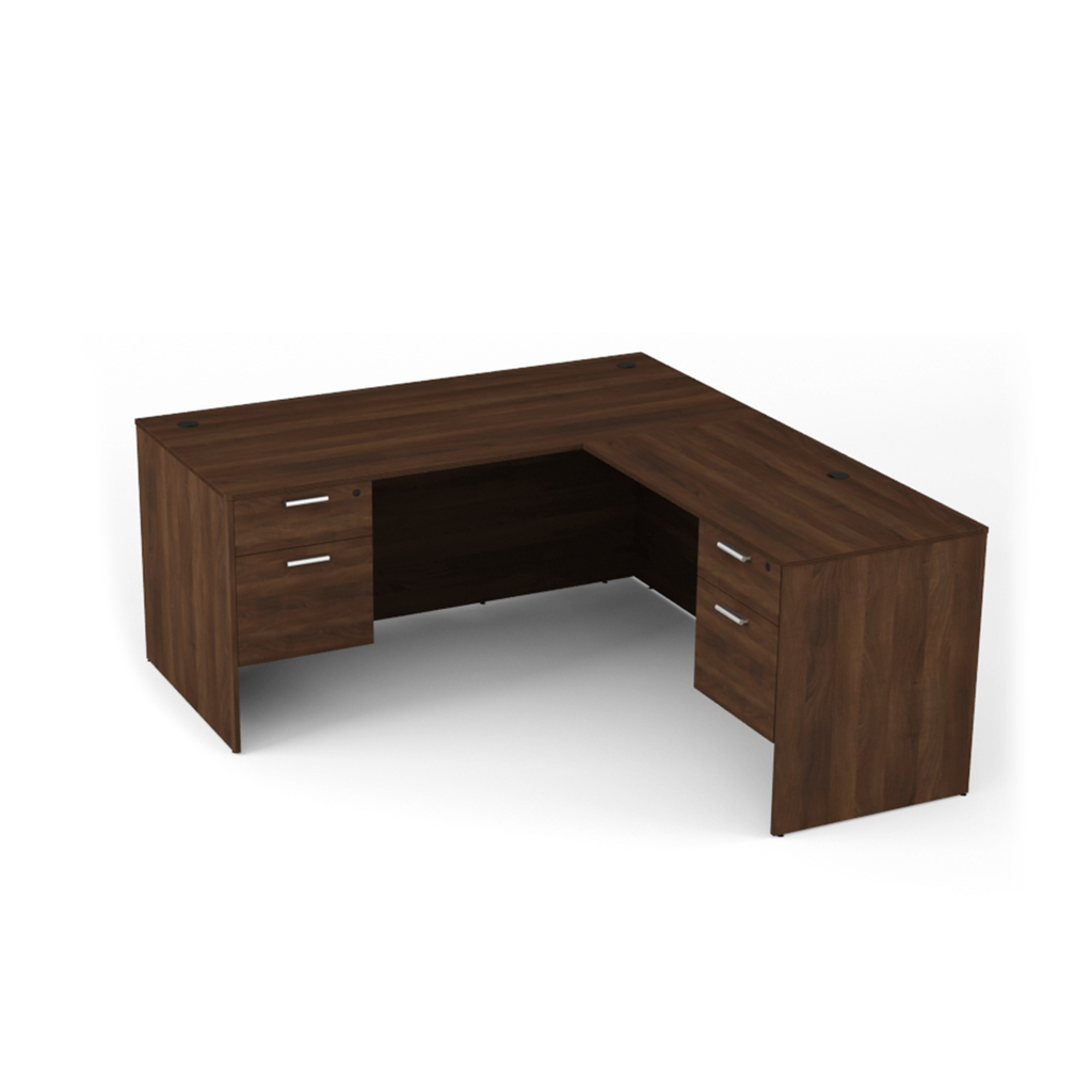 Euroline 36x71 Bow Dbl Ped L Desk Walnut