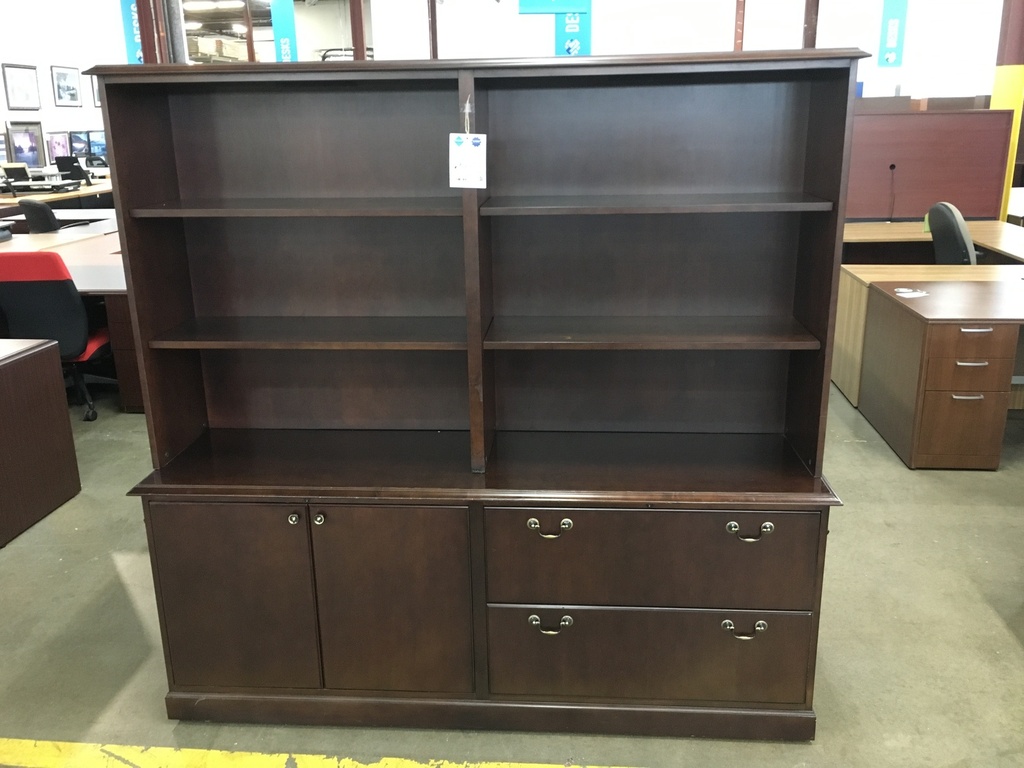 Dark Cherry Storage Credenza With Hutch