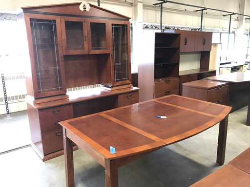 36x72 Bow Front Desk w/ Credenza and Glass Hutch