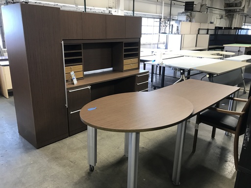 89" Walnut Modern Desk w/ mobile end and Credenza set w/ Hutch