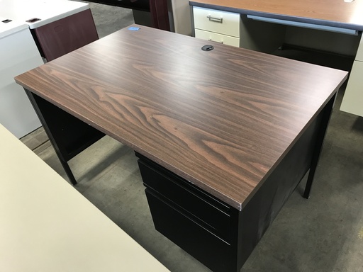 30x48 Sgl Ped Metal Desk- Black w/ Walnut Top