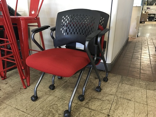 Black Frame Red Seat Nesting Chair on Wheels