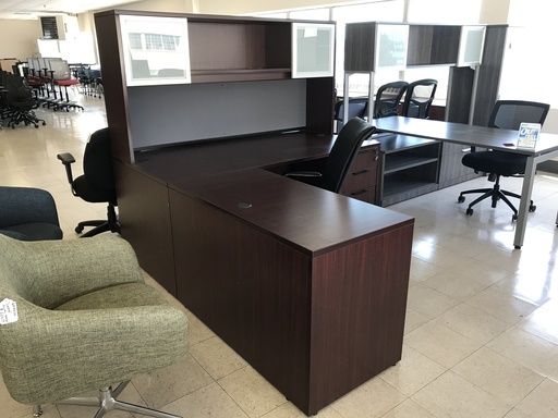 DK 72x84 in. L Desk w Hutch (mahogany)