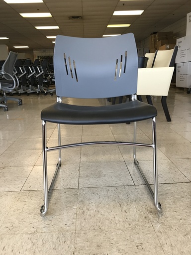 Armless Sled Base Stack Chair grey w vinyl seat