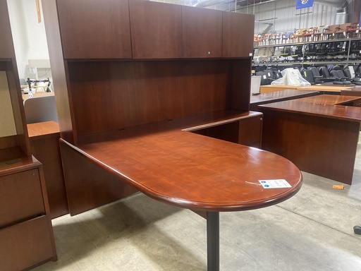 72"x84" Cherry D-Top L Shape Desk, Cherry Veneer, RH w Hutch 