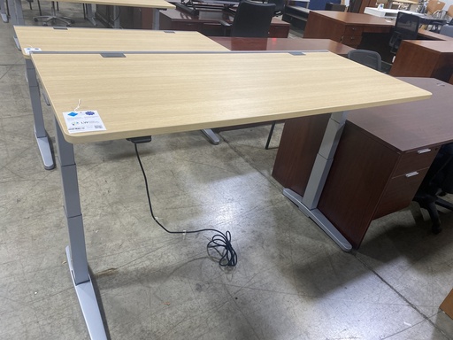 Steelcase Ology Sit to Stand Desk - 29x64" - Clear Oak Top, Metallic Base 