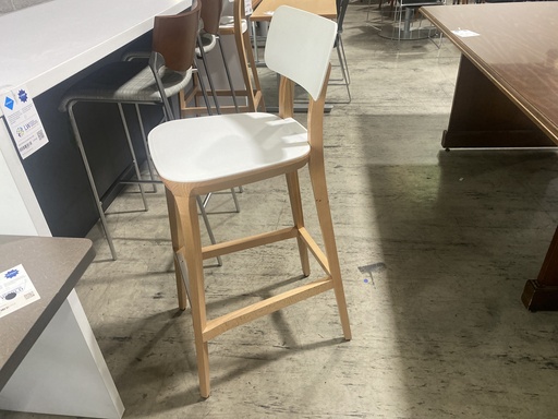 Cafe Stool White Seat, Wood Frame