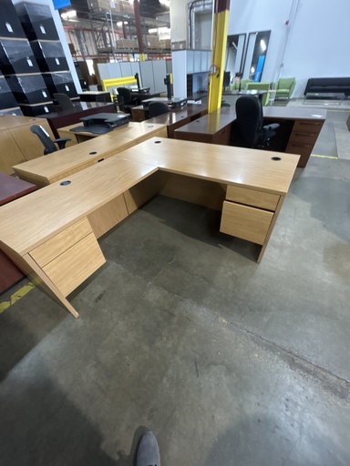 30x66 Hon LH L-Desk Dbl Ped Honey