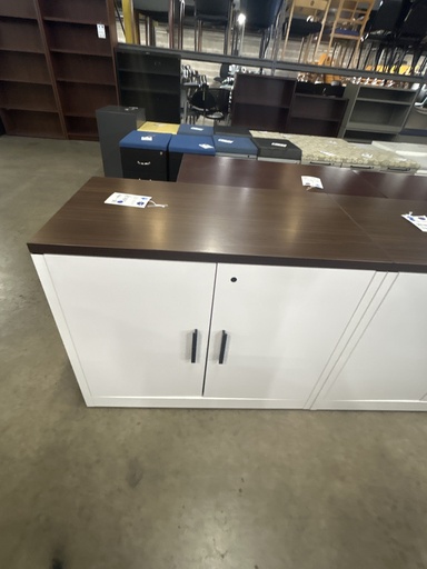 White 36" Storage Cabinet w/Walnut Top