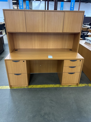 30x66 DBL Ped Honey Desk w/Hutch 