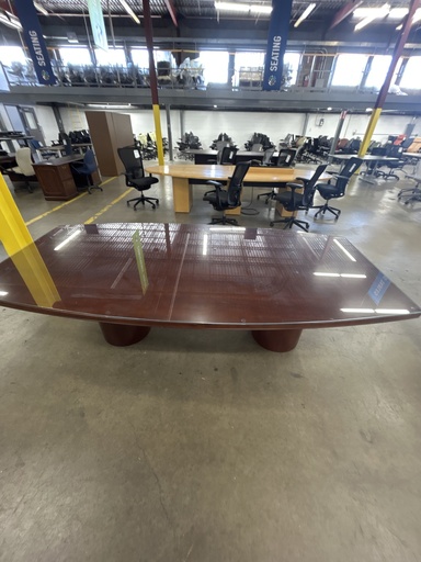 8' Boat Shaped Mahogany Conference Table w/Glass Topper