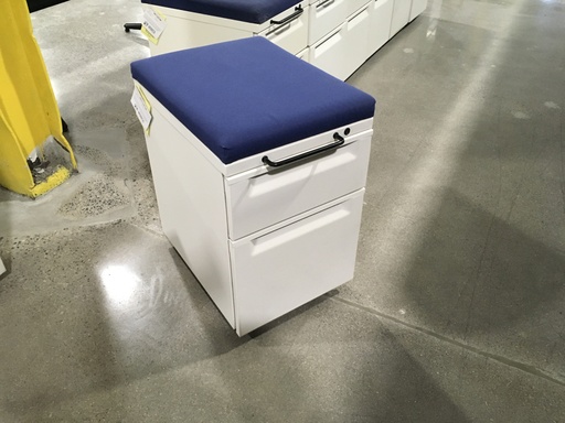 Mobile pedestal files w/ blue seat cushion