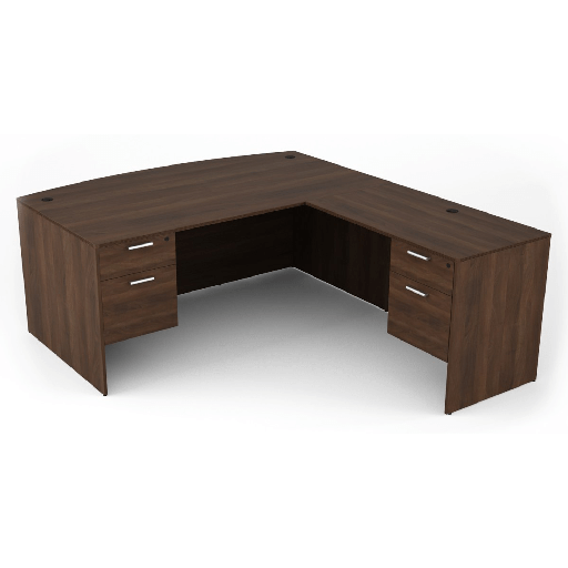 [DB3631DP-RH WN] Euroline 36x71 Bow Dbl Ped L Desk RH Walnut