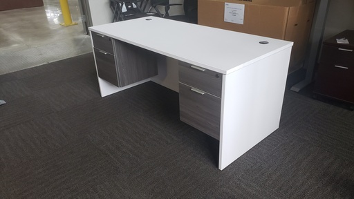 Euroline 30x66 Dbl Ped Desk White with Grey Pedestals