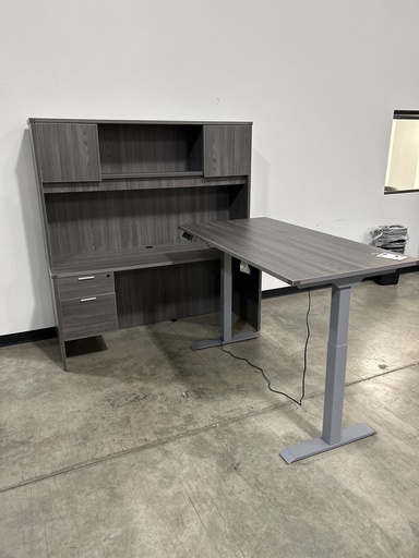 Euroline Sit Stand w Credenza/Hutch sgl Ped Grey LH