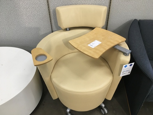 Beige Vinyl Lobby Chair with Swivel Side Table