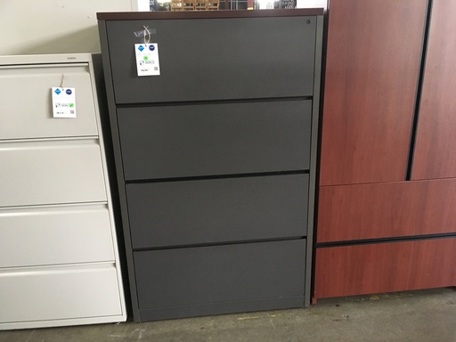 4 Drawer Lateral File Gray W/Mahogany Top